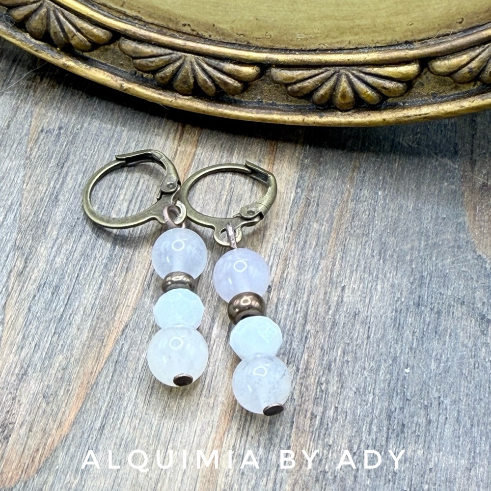 Boho neutrals + White selenite Beaded Dangle Earrings
